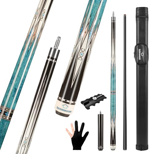 HomeSeason 21oz Carbon Fiber Pool Cue with Leather Bag & Extender - 58 Inch Professional Billiard Stick