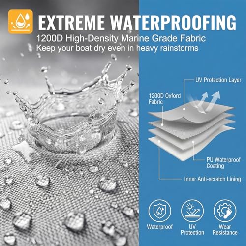 1200D Gray 16ft Jon Boat Cover with Metal Hooks and Reinforced Seams