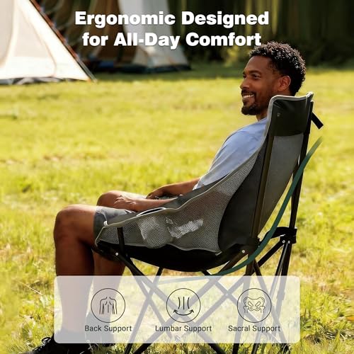 Oversized Camping Chair for Adults Black - Heavy Duty Foldable with Carry Bag, Cup Holder & Side Pockets