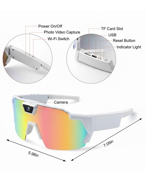 Pov Glasses 4k Baseball with Camera Smart Glass for Men Women Sunglasses Cameras and Audio Video Action 2026 Upgrade Eyeglasses Running Style Meets Function Sports Cycling Hiking HD(Iridescent)