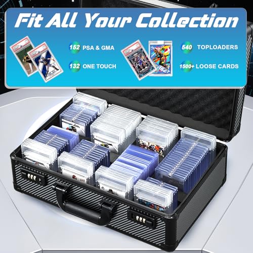 Black 4-Row Card Storage Box for Sports Trading Cards with Combo Lock - Holds 150+ Slabs & 1500+ Loose Cards