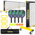 TYRSEN Wooden Pickleball Paddles Set with Net, 22ft On Wheels, 4 Paddles & 6 Balls