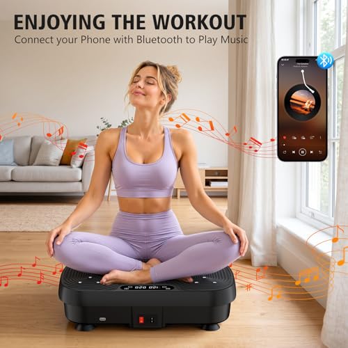 Matte Black Vibration Plate for Lymphatic Drainage & Full-Body Workout - 130 Levels Bluetooth