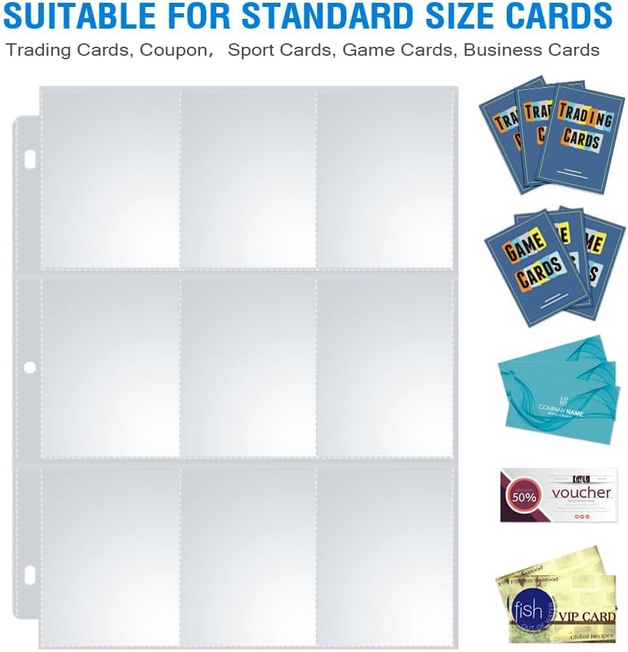 Sooez 9 Pocket Page Protectors - 60 Pack Trading Card Sleeves for 3 Ring Binders | Ideal for Sports & Collectible Cards