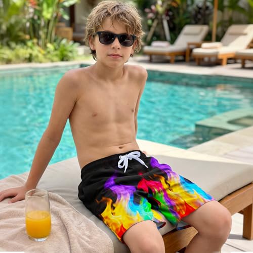 Boys Swim Trunks Shorts Bathing Suit Boxer Briefs Quick Dry Size 8-16 14-16 Years Black Fire