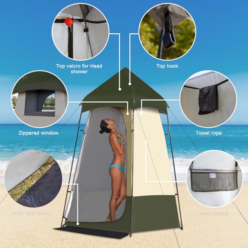 Leader Accessories 6.9FT Portable Camping Shower Tent - Green/Beige, Privacy Shower & Toilet Enclosure