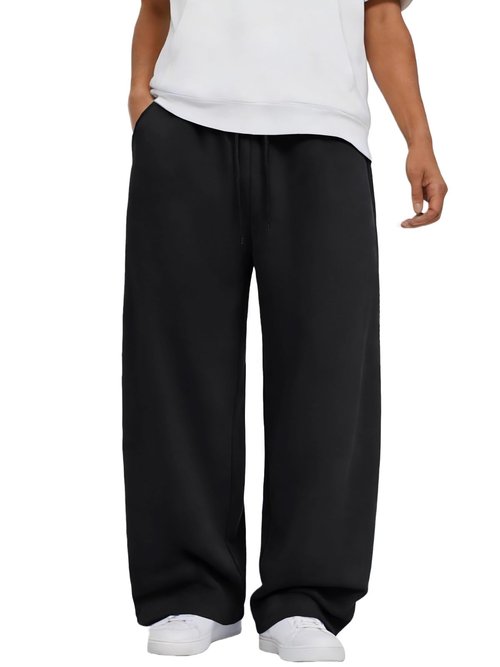 ATOFY Men's Baggy Sweatpants Wide Leg Elastic Waist Athletic Joggers Loose Lounge Pants with Pockets Black