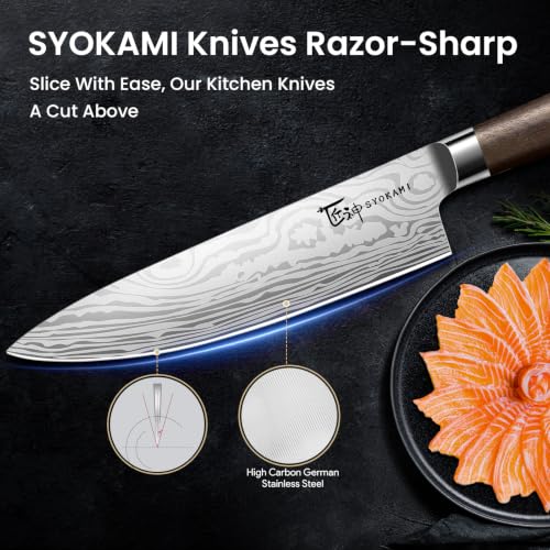 SYOKAMI 14-Piece Kitchen Knife Set with Rotatable Magnetic Block, Sharp & Stainless Steel