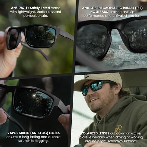 EDGE Defiance Polarized Smoke Vapor Shield Safety Glasses Matte Black Z87 Men’s Sunglasses