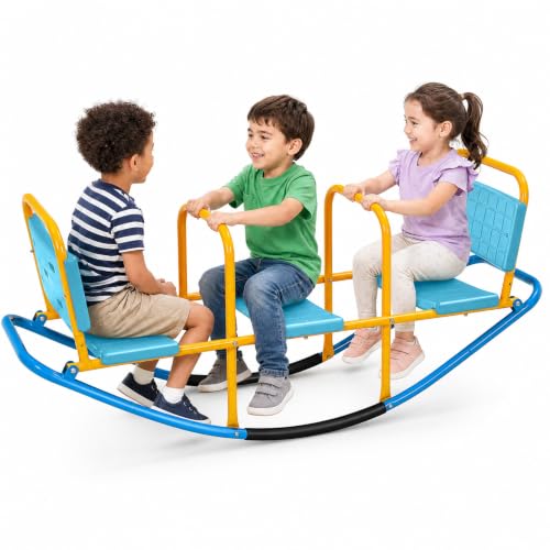 Blue Costzon 2-in-1 Kids Seesaw & Rocking Chair, Outdoor Toddler Playground Equipment