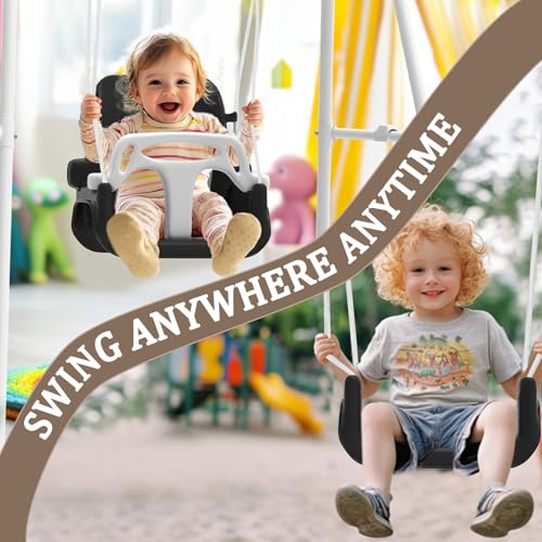 Black Toddler Swing with Soft Cushion - Foldable Indoor & Outdoor Baby Swing
