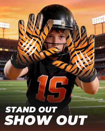 Youth Football Gloves Non-Slip Grip Black-Orange Small AXEVMEN