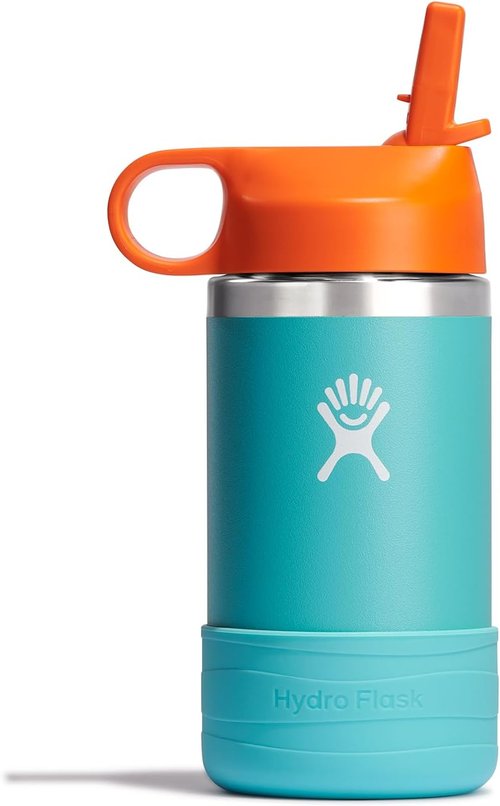 Hydro Flask Kids Water Bottle - Insulated Stainless Steel with Straw Cap - 12 Oz in Seaspray Blue