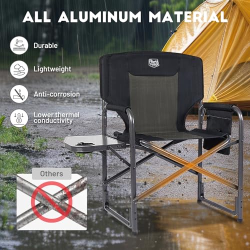 Camping Chair Set with Side Table - Oversized Lightweight Aluminum, 2 Pack Black-Brown