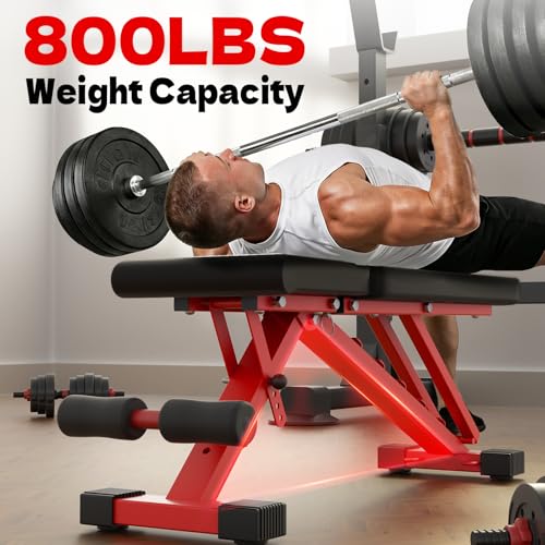 FitinOne Adjustable Weight Bench Black-Red, Foldable 800LBS Home Gym Equipment