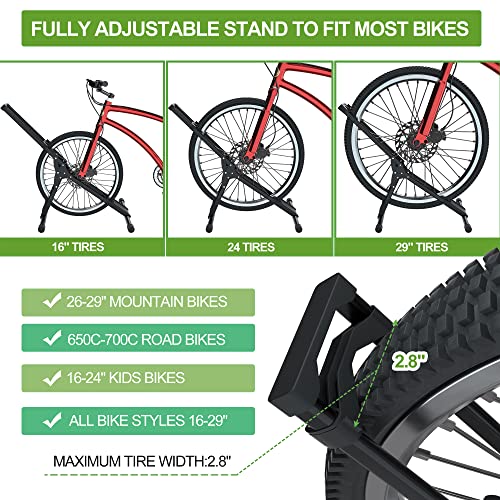 Adjustable Bike Storage Stand - Bicycle Floor Parking Rack for Mountain & Road Bikes - Indoor Outdoor Cycling Organizer - 1 Bike Rack