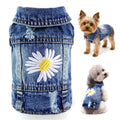 Dog Denim Jacket with Daisy Embroidery for Small Dogs - Small, Daisy Bloom