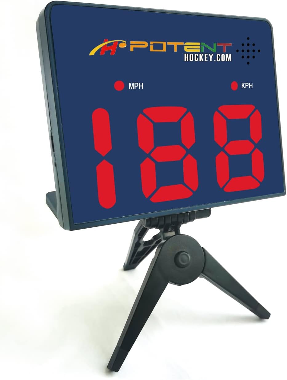 Speed Radar Gun 2.0 by Potent | App-Enabled Hockey Shot Tracker with USB Rechargeable Battery & Adjustable Angles