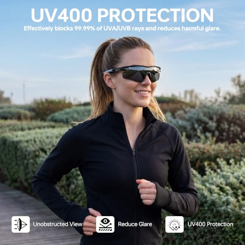 Elegant Black Polarized Running Sunglasses for Men Women UV400 Protection - Lightweight, Adjustable, Wraparound Sports Eyewear