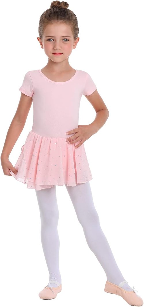 Danswan Toddler Girls' Ballet Leotard Dress - Long Sleeve Tutu Outfit with Glitter Skirt