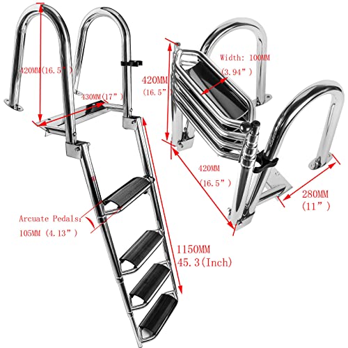 Heavy Duty Telescoping Boat Ladder with Wide Steps & Hand Railings - 4 Step Dock Ladder for Watercraft