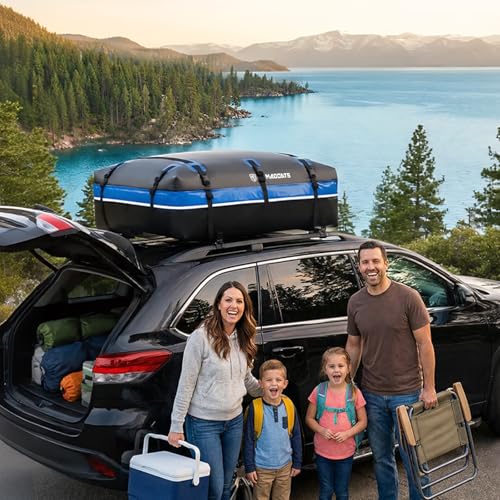 Blue Rooftop Cargo Carrier 22 Cu Ft Waterproof Car Roof Bag with Hooks & Lock