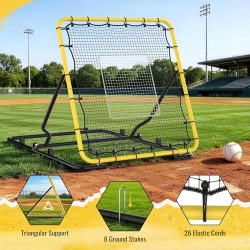 Baseball Rebounder Net 4x4.5ft with Spare Net and Adjustable Angles - Solo Practice