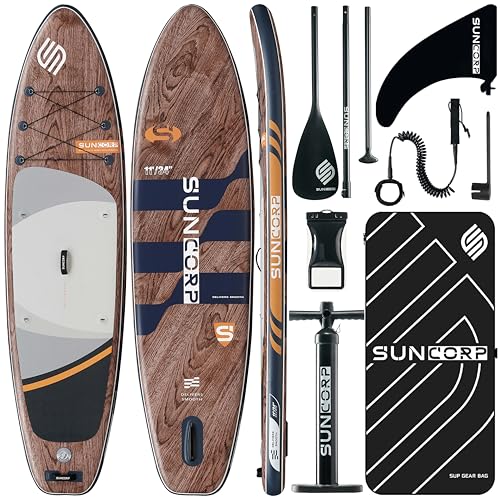 Suncorp Extra Wide 11' x 34" Inflatable Stand Up Paddle Board for Family & Kids, Gray