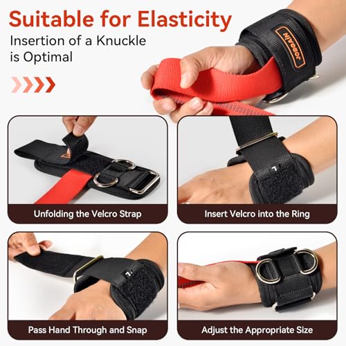 Weight Lifting Straps with D Rings - Red, Neoprene Padding, Non-Slip Grip