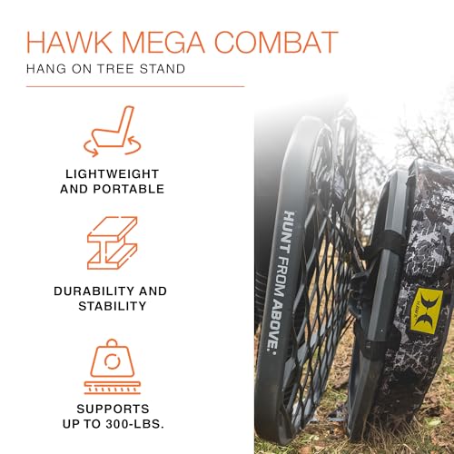 Hawk Mega Combat Hang-On Tree Stand for Deer Hunting 24x30 Inch Platform