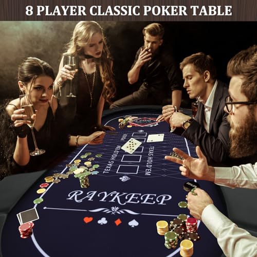 RAYKEEP 71-Inch Foldable Poker Table for 8 Players - Portable Casino Texas Hold'em