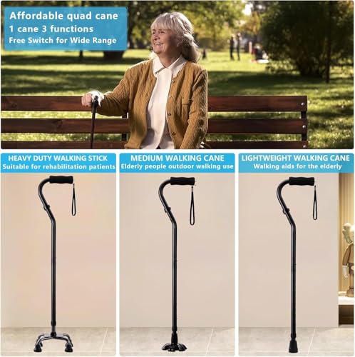 Pink Foldable Quad Canes for Seniors & Adults - Heavy Duty, Adjustable, Self-Standing Support