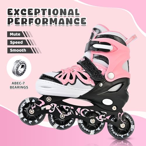 Girls Adjustable Light Up Inline Skates with Flashing Wheels - Midnight Butterfly, Medium