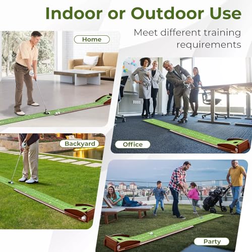 9 ft Indoor Golf Putting Mat with Putter & 5 Balls - Auto Ball Return, Velvet Surface