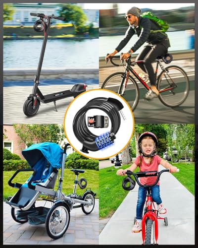 KEYSTP 5-Digit Bike Lock Cable with Mounting Bracket - Deep Black