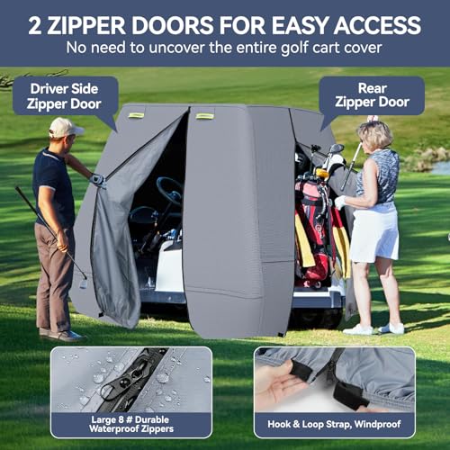 800D Waterproof Golf Cart Cover 4 Passenger Gray, 112x48x68 Inches