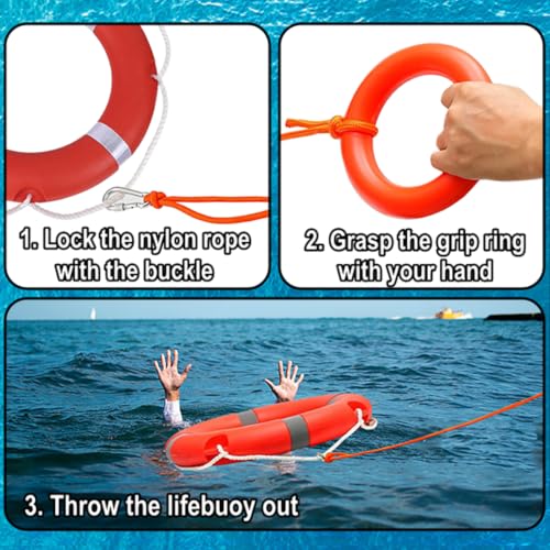 RAYBITU 23-Inch Life Ring Buoy Boat Safety Life Preserver with 30m Rescue Rope
