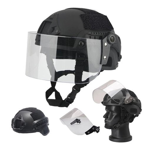 LEJUNJIE Tactical MICH 2000 Fast Helmet with Clear Riot Visor Face Shield Sliding Goggles for Airsoft Paintball CS War Games Outdoor Sports