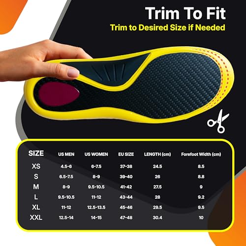 TEGA Women 14-15 / Men 12.5-14 Carbon Fiber Insole with Arch Support for Plantar Fasciitis & Sports