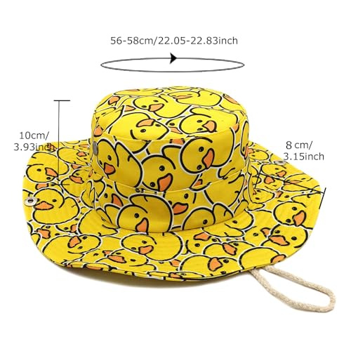 Sun Bucket Hat for Men Women - Yellow Duck Pattern, UV Protection, Foldable Cowboy Style