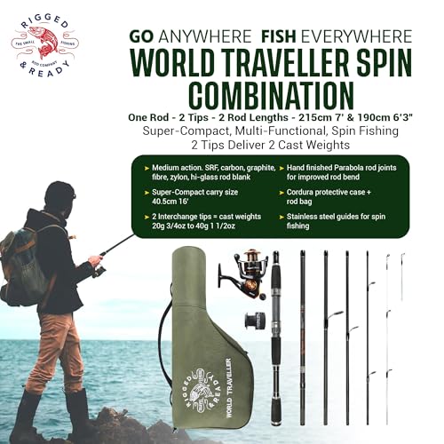 World Traveller Travel Fishing Rod & Reel Combo - Compact, Interchange Tips, Case