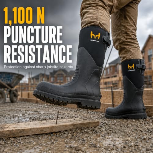 Black Steel Toe Rubber Work Boots - Puncture-Proof Safety Footwear, 8