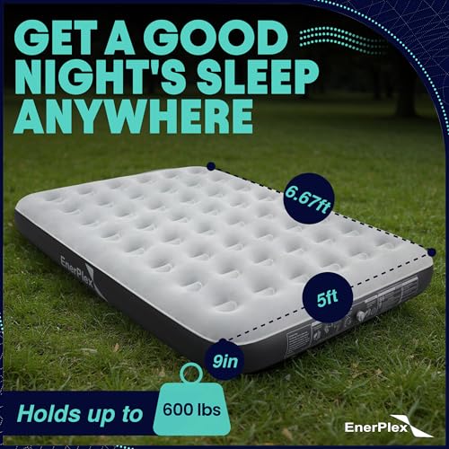 EnerPlex Queen Air Mattress 9 Inch Grey with Detachable Pump - Camping Bed
