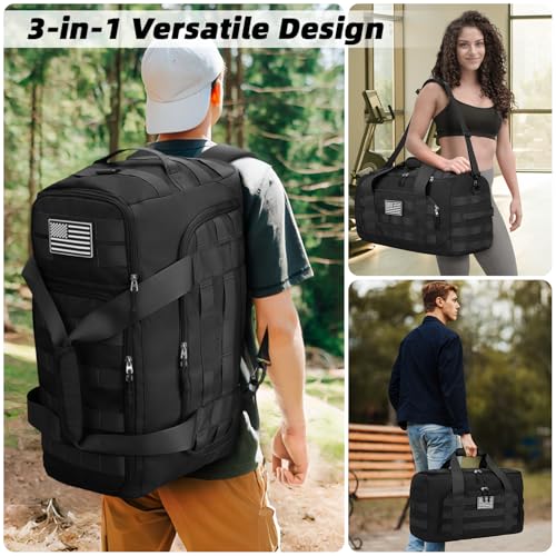 ZOMFELT 3-in-1 Large Gym Duffle Bag Black 65L Travel & Tactical Bag