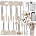 Khaki 35-Piece Silicone Cooking Utensil Set BPA Free Heat Resistant 446°F