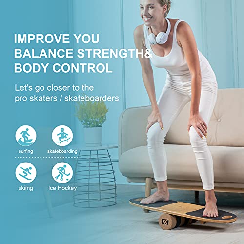 Balance Board Surf Trainer with Adjustable Stoppers for Snowboarding Skiing Yoga