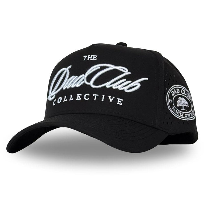 Athletic Trucker Golf Hat | Performance Mens 5 Panel Hat | Cool Breathable Waterproof Sweat Proof Workout Running Cap | Golf Accessories | A Frame Rope Snapback Adjustable Hat (Dad Club | Solid Black)