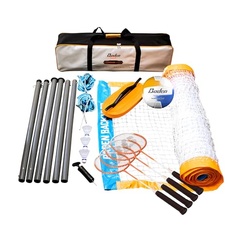 Baden Volleyball & Badminton Combo Set with 32ft Net - Orange/Blue Variation