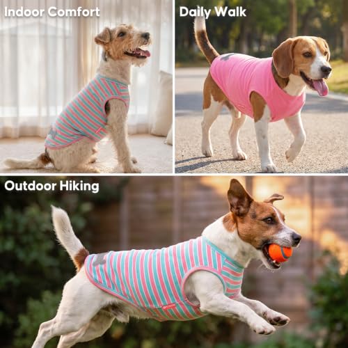2-Pack Cotton Dog Shirts for Small Dogs - Pink & Striped Tank Tops, Breathable & Soft