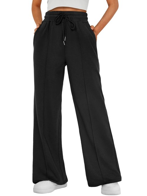AUTOMET Womens Wide Leg Sweatpants Baggy Lounge Travel Pants Plus Size Fall Fashion Outfits 2025 Winter Clothes Joggers Black 2XL
